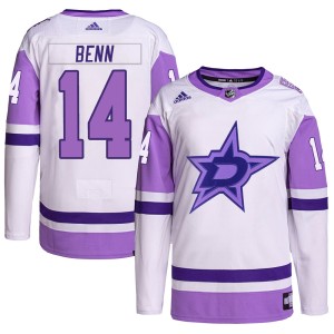 Youth Dallas Stars Jamie Benn Adidas Authentic Hockey Fights Cancer Primegreen Jersey - White/Purple