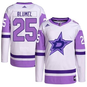 Youth Dallas Stars Matej Blumel Adidas Authentic Hockey Fights Cancer Primegreen Jersey - White/Purple