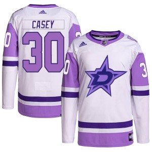 Youth Dallas Stars Jon Casey Adidas Authentic Hockey Fights Cancer Primegreen Jersey - White/Purple