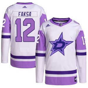 Youth Dallas Stars Radek Faksa Adidas Authentic Hockey Fights Cancer Primegreen Jersey - White/Purple