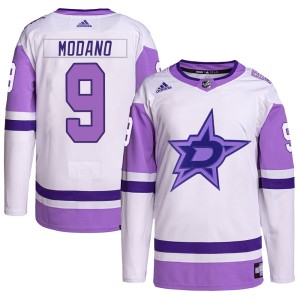 Youth Dallas Stars Mike Modano Adidas Authentic Hockey Fights Cancer Primegreen Jersey - White/Purple