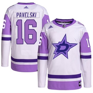 Youth Dallas Stars Joe Pavelski Adidas Authentic Hockey Fights Cancer Primegreen Jersey - White/Purple
