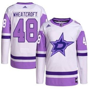 Youth Dallas Stars Chase Wheatcroft Adidas Authentic Hockey Fights Cancer Primegreen Jersey - White/Purple