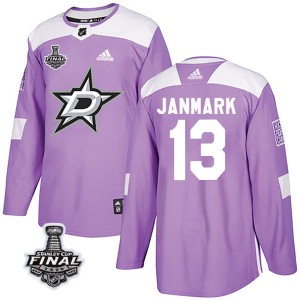 Men's Dallas Stars Mattias Janmark Adidas Authentic Fights Cancer Practice 2020 Stanley Cup Final Bound Jersey - Purple