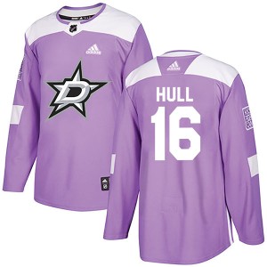 Men's Dallas Stars Brett Hull Adidas Authentic Fights Cancer Practice Jersey - Purple