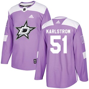 Men's Dallas Stars Fredrik Karlstrom Adidas Authentic Fights Cancer Practice Jersey - Purple