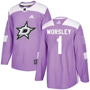Men's Dallas Stars Gump Worsley Adidas Authentic Fights Cancer Practice Jersey - Purple