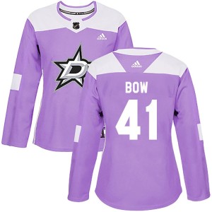 Women's Dallas Stars Landon Bow Adidas Authentic Fights Cancer Practice Jersey - Purple