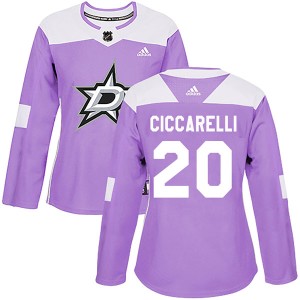 Women's Dallas Stars Dino Ciccarelli Adidas Authentic Fights Cancer Practice Jersey - Purple