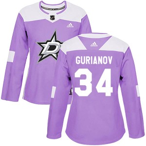Women's Dallas Stars Denis Gurianov Adidas Authentic Fights Cancer Practice Jersey - Purple