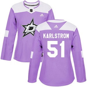 Women's Dallas Stars Fredrik Karlstrom Adidas Authentic Fights Cancer Practice Jersey - Purple