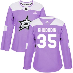 Women's Dallas Stars Anton Khudobin Adidas Authentic Fights Cancer Practice Jersey - Purple