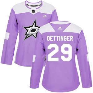 Women's Dallas Stars Jake Oettinger Adidas Authentic ized Fights Cancer Practice Jersey - Purple