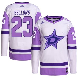 Men's Dallas Stars Brian Bellows Adidas Authentic Hockey Fights Cancer Primegreen Jersey - White/Purple