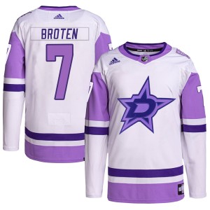 Men's Dallas Stars Neal Broten Adidas Authentic Hockey Fights Cancer Primegreen Jersey - White/Purple
