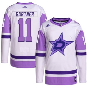 Men's Dallas Stars Mike Gartner Adidas Authentic Hockey Fights Cancer Primegreen Jersey - White/Purple
