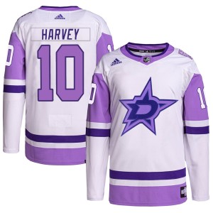 Men's Dallas Stars Todd Harvey Adidas Authentic Hockey Fights Cancer Primegreen Jersey - White/Purple