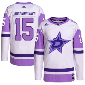 Men's Dallas Stars Jamie Langenbrunner Adidas Authentic Hockey Fights Cancer Primegreen Jersey - White/Purple
