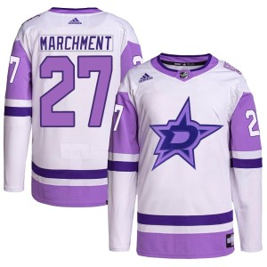 Men's Dallas Stars Mason Marchment Adidas Authentic Hockey Fights Cancer Primegreen Jersey - White/Purple