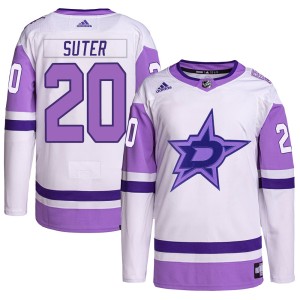 Men's Dallas Stars Ryan Suter Adidas Authentic Hockey Fights Cancer Primegreen Jersey - White/Purple
