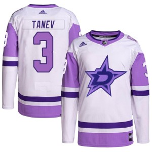Men's Dallas Stars Chris Tanev Adidas Authentic Hockey Fights Cancer Primegreen Jersey - White/Purple