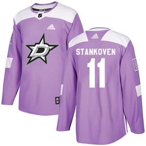 Youth Dallas Stars Logan Stankoven Adidas Authentic Fights Cancer Practice Jersey - Purple
