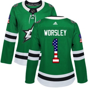 Women's Dallas Stars Gump Worsley Adidas Authentic USA Flag Fashion Jersey - Green