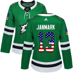Women's Dallas Stars Mattias Janmark Adidas Authentic USA Flag Fashion Jersey - Green