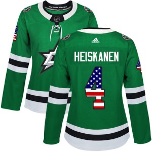 Women's Dallas Stars Miro Heiskanen Adidas Authentic USA Flag Fashion Jersey - Green